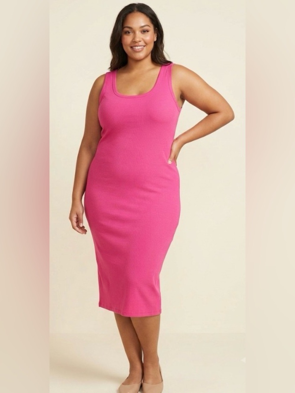 Curvy sense tank top dress ribbed size 3X pink
